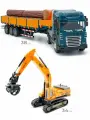 Набор машинок Фура с прицепом лесовоз и лесопогрузчиком экскаватором