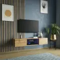 Тумба под ТВ POINT 33, Дуб Вотан, подсветка полок, 160х40х30 см