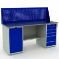 Стол верстак слесарный металлический с 2 тумбами с дверью и с 5 ящиками, с экраном, 1800 мм, практик PROFI WT180. WD1/WD5.010