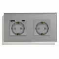 Розетка электрическая 2 поста EU/AC, зарядка 10W, стекло 157х86 мм, цвет серый
