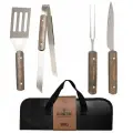 Набор для барбекю, Kuchenland, 4 пр, в кожаном кейсе, сталь/дерево/экокожа, BBQ