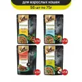 Влажный корм для кошек Sheba, микс вкусов в соусе: с курицей, с говядиной и кроликом, с лососем, с уткой, 56 шт по 75 г