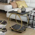 Журнальный столик Лорд на колесах, металлический каркас, черный мрамор/золото