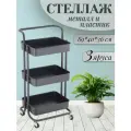 Стеллаж широкий на колесиках с металлическими трубками пластиковые полки