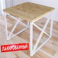 Стол кухонный Loft с квадратной лакированной столешницей из массива сосны 40 мм и белыми металлическими крестообразными ножками, 60x60х75 см
