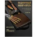 Подарочный шашлычный набор, шампуры ручной работы с головами животных (орёл) в кожаном колчане чехле