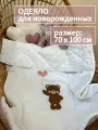 Одеяло детское для новорожденного в кроватку Moms 70х100 польский 100% хлопок сатин всесезонное стеганое гипоаллергенное декоративные аппликации медвежонок Альполюкс 150 г/м2