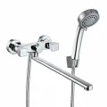 Смеситель для ванны с душевым набором RAIN Уран, прямой излив 30 см, кран-буксы 1/2, ромб, латунь, хром