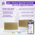 Умный выключатель Wi-Fi на 2 поста (2 кл + 2 кл), сенсорный, с нулем и без нуля в одной рамке, золотой, умный дом