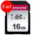 Комплект 5 штук, Карта памяти Transcend 300S SDHC 16Gb UHS-I Cl10, TS16GSDC300S