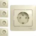 Розетка с заземлением с защитными шторками бежевая Schneider Electric Glossa (комплект из 4 шт.)