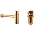 Сифон для раковины Wellsee Drainage System 182106001 в наборе 2 в 1: металлический сифон и донный клапан с переливом в цвете золото