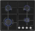 Варочная панель газовая HOMSair HGE643GBK черная, встраиваемая, 4 конфорки, газ-контроль, 60 см