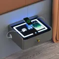 Тумба прикроватная подвесная с беспроводной зарядкой, подсветкой, USB/Type-C, эко-кожа, LEVELMORE, 47x38x21 см