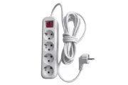 4-местный удлинитель STEKKER с заземлением с выключателем, 3x0,75мм2, 7м, 10А, У10А-003, белый HM03-41-07 39526