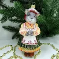 Irena-Co елочная игрушка, стекло Мышка Хозяйка (15х8х7см)