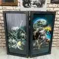 Нарды стеклянные Ночные Волки, большие 60 на 60 см, из натурального дерева, игровое поле под стеклом