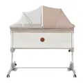 Кроватка детская для новорожденного Dearest приставная с матрасом, с москитной сеткой, с маятником, бежевый