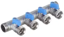 Коллектор Henco (VB050504-BLAUW) 3/4 ВР(г) х 4 выхода 3/4 НР(ш) ЕК х 3/4 НР(ш) с шаровыми кранами