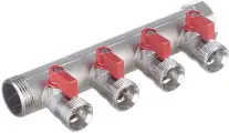 Коллектор Henco (VB060504-ROOD) 1 ВР(г) х 4 выхода 3/4 НР(ш) ЕК х 1 НР(ш) с шаровыми кранами