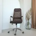 Кресло компьютерное Comiron CH-9M Ch, кресло офисное с подголовником т. коричневая сетка / хром