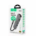 HUB HOCO HB28 6 в 1 Type-C на USB 3.0 + USB 2.0 + HDMI + SD + TF + USB-C 60W серый (IS004661)