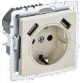 BRITE Розетка одноместная с заземлением с защитными шторками 16А с USB A+A 5В 2,1А РЮш10-1-БрКр бежевый IEK