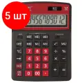 Комплект 5 шт, Калькулятор настольный BRAUBERG EXTRA COLOR-12-BKWR (206x155 мм), 12 разрядов, двойное питание, черно-малиновый, 250479
