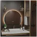 Зеркало Дафна 70*50 с тёплой LED-подсветкой и часами обрез снизу
