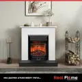 Электрический камин Флора бело черный матовый с очагом Majestic, звук, обогрев, имитация пламени, пульт