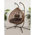 Подвесное кресло качели плетеное из искусственного ротанга Сафира Дабл, коричневый