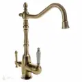 Смеситель кран для кухни ретро HOFFNUNG HFG-AC175 с высоким изливом и с подключением к фильтру питьевой воды Бронза Германия
