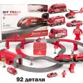 Двухуровневая железная дорога c электропоездом, машинками и аксессуарами Fire Rescue Train Пожарные, 92 детали Красный
