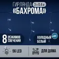Гирлянда интерьерная Бахрома 56LED 3х0,4 м, холодный белый, прозрачный провод, 8 функций