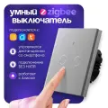 Умный выключатель Zigbee с Алисой двухклавишный без нуля на 1000 W Tuya сенсорный выключатель, без конденсатора. серый