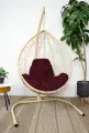 Подвесное кресло капля, с ротангом бежевое, бордовая подушка