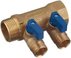 Коллектор Tiemme 1 ВР(г) х 2 выхода 1/2 НР(ш) ЕК х 1 НР(ш) с шаровыми кранами (1820042/1820006)