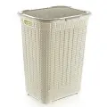 Корзина для белья 50л Вязаный узор, пластик, бежевый, с крышкой и ручками