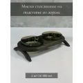 Миски стеклянные на деревянной подставке для кошек и собак