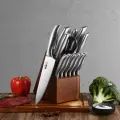 HILZZ / Ножи стальные кухонные набор на деревянной подставке 14 предметов
