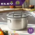 Кастрюля с крышкой с силиконовыми вставками 2,5л 18 см ELEY с металлической крышкой и металлическими ручками
