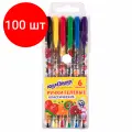 Комплект 100 шт, Ручки гелевые юнландия, набор 6 цветов, корпус с печатью, узел 0.5 мм, линия письма 0.35 мм, 142799