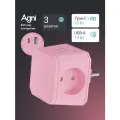 Тройник для розетки, AGNI, быстрая зарядка, разветвитель на 3 гнезда + USB-A и TYPE-C
