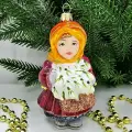 Irena-Co елочная игрушка, стекло Девочка с подснежниками-3 (11х6,5х6см)