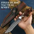 Damascus hunting knives Fixed blade wooden handle hunting knife damascus steel Camping knives Comes with a holster