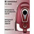Пылесос для дома с мешком 3 л мощный ESPERANZA VC-B102, мощность 2800 Вт, красный