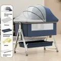 Кроватка Техноидеал, для новорожденных, подъемная, маятниковая, синяя