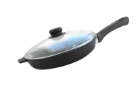 Сковорода Камская Посуда литая чугунная 24х4 с бакелитовой ручкой со стеклянной крышкой (б4042)