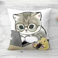 Подушка декоративная Котенок Василий за компьютером 40х40 велюр