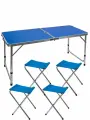 Стол туристический SKALA складной 6 кг, 120х60х60 см, 4 складных стула. Синий. Артикул НТР-5175
